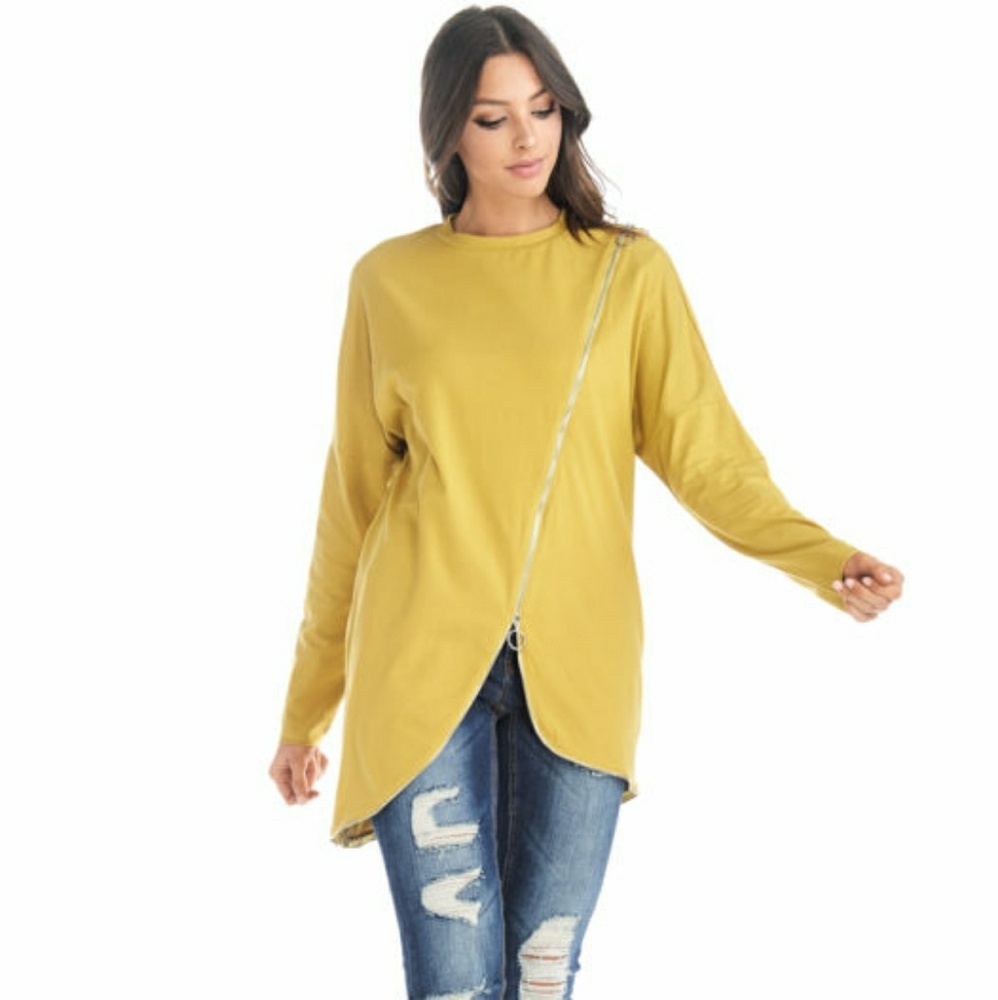 TOV MUSTARD ZIPPER LINK TOP